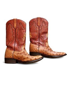 Vintage Yonger Boots made in Mexico with distinctive ostrich leather on the foot